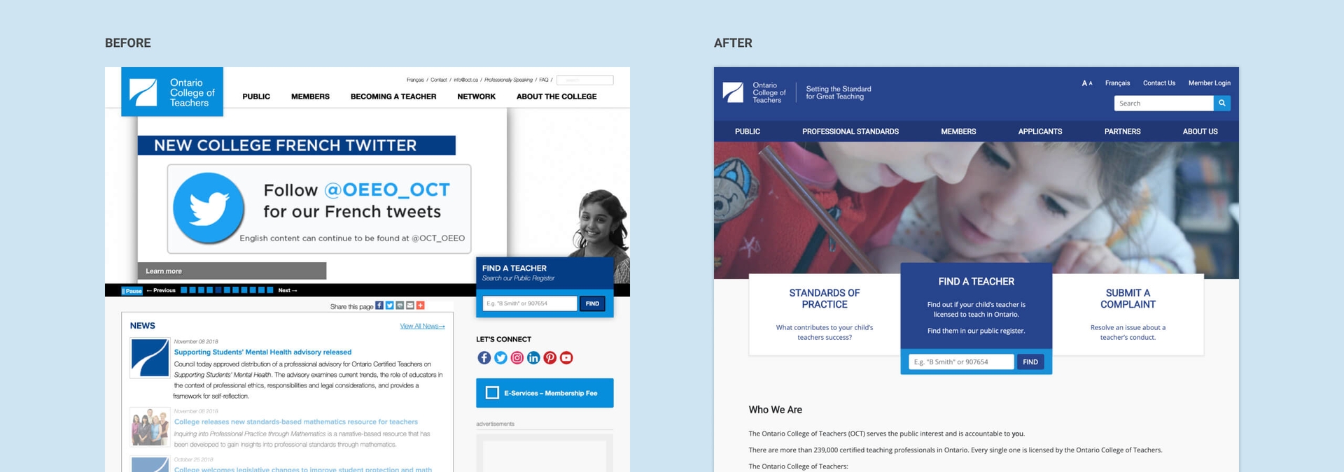 Homepage Comparison: Before and After